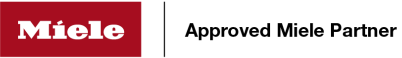 Miele logo in white text on a red background, next to the text 'Approved Miele Partner' in black.