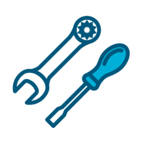 A graphic of a blue wrench and a blue screwdrive