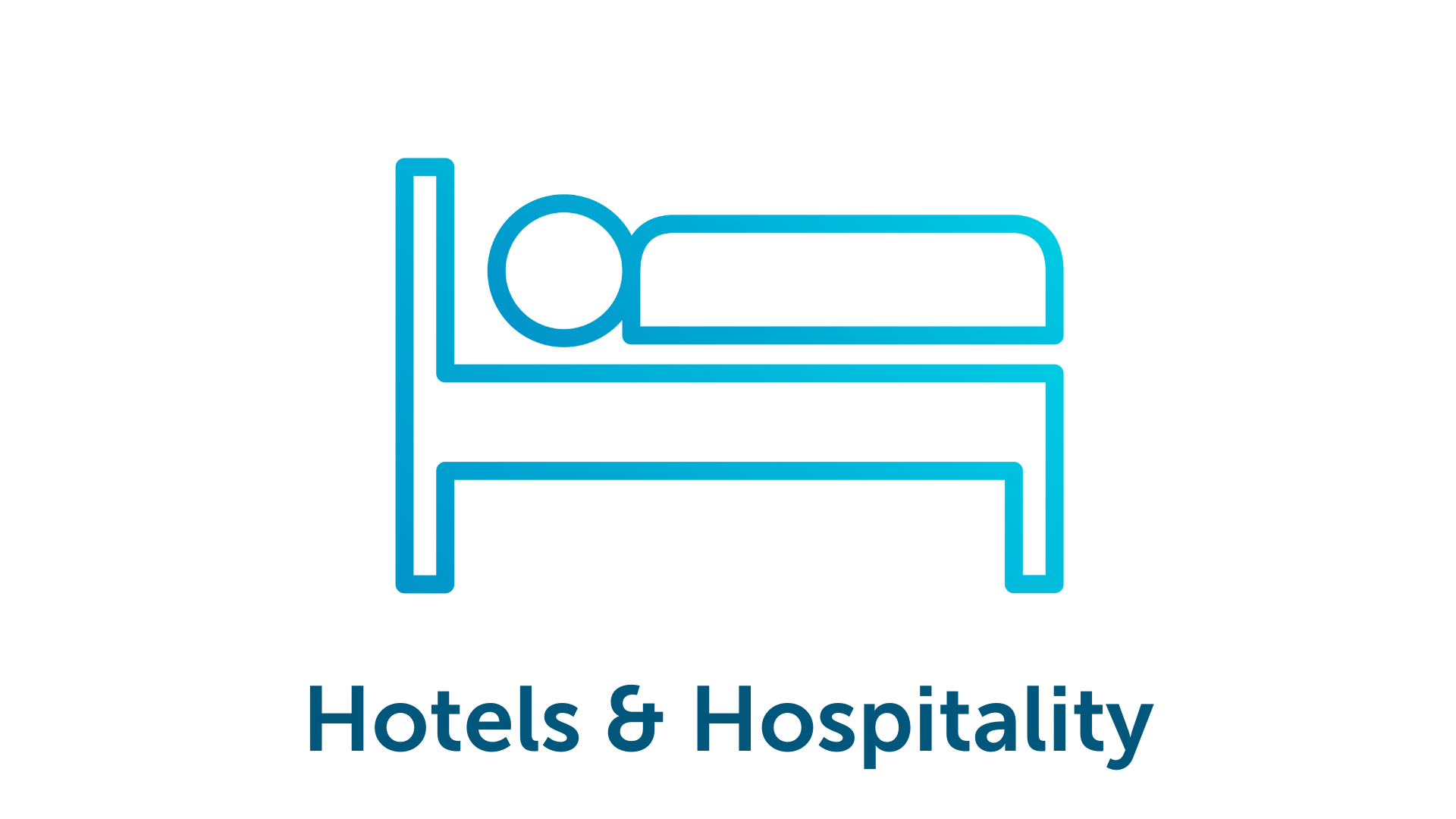 Icon of a man in a bed outline, text 'Hotels & Hospitality' below.