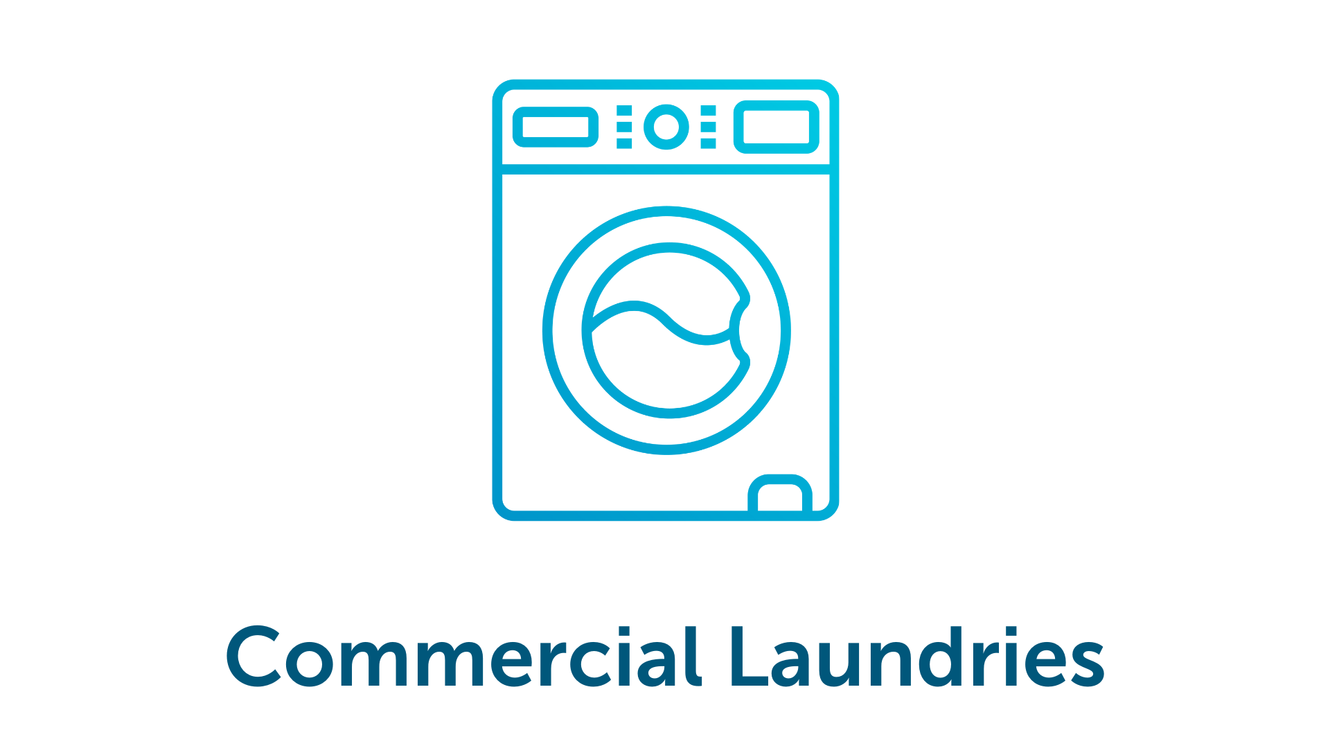 Icon of a washing machine outline, text 'Commercial Laundries' below.