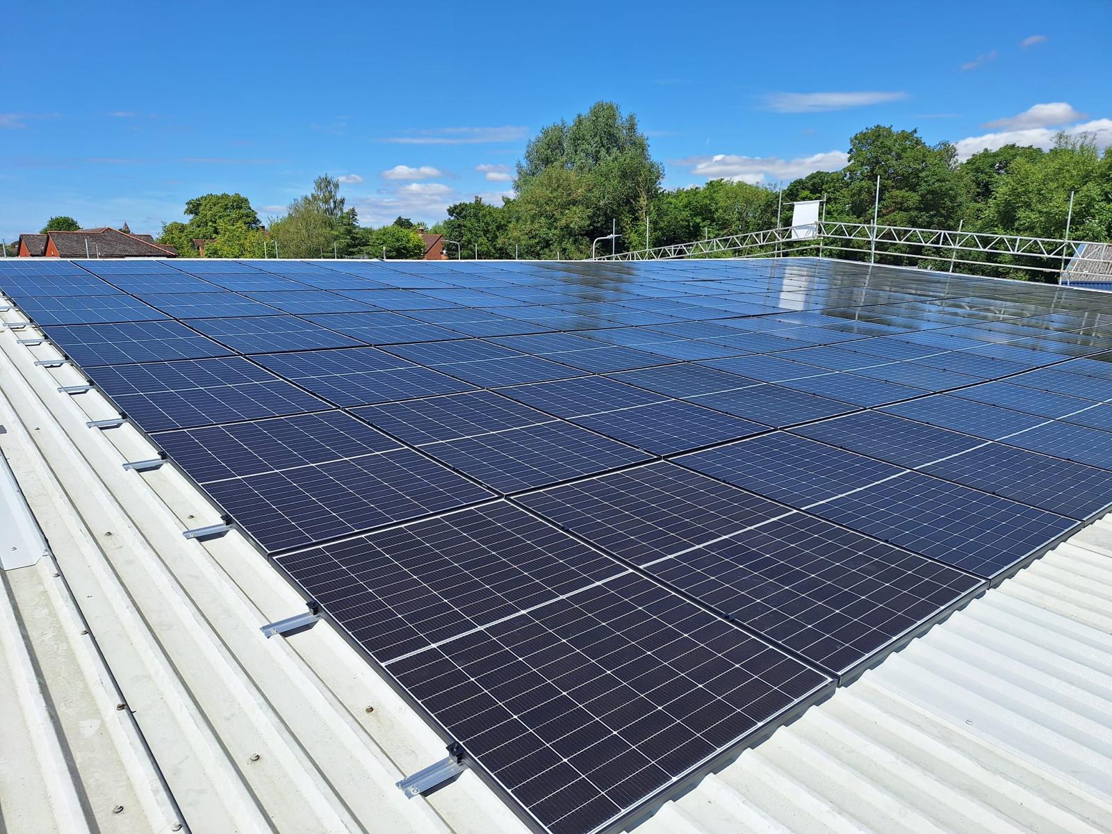 Solar panels on roof of WASHCO's headquarters in Newbury